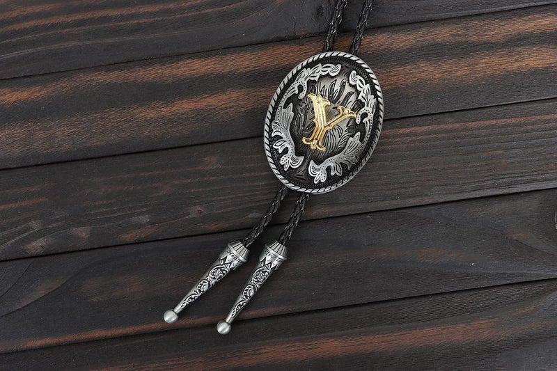 Wentur Bolo Tie for Men - Western Bolo Ties Alphabet Initial Letter ABCDJMR to Z - Western Cowboy Bolo Tie for Women Cowgirl - Image 2